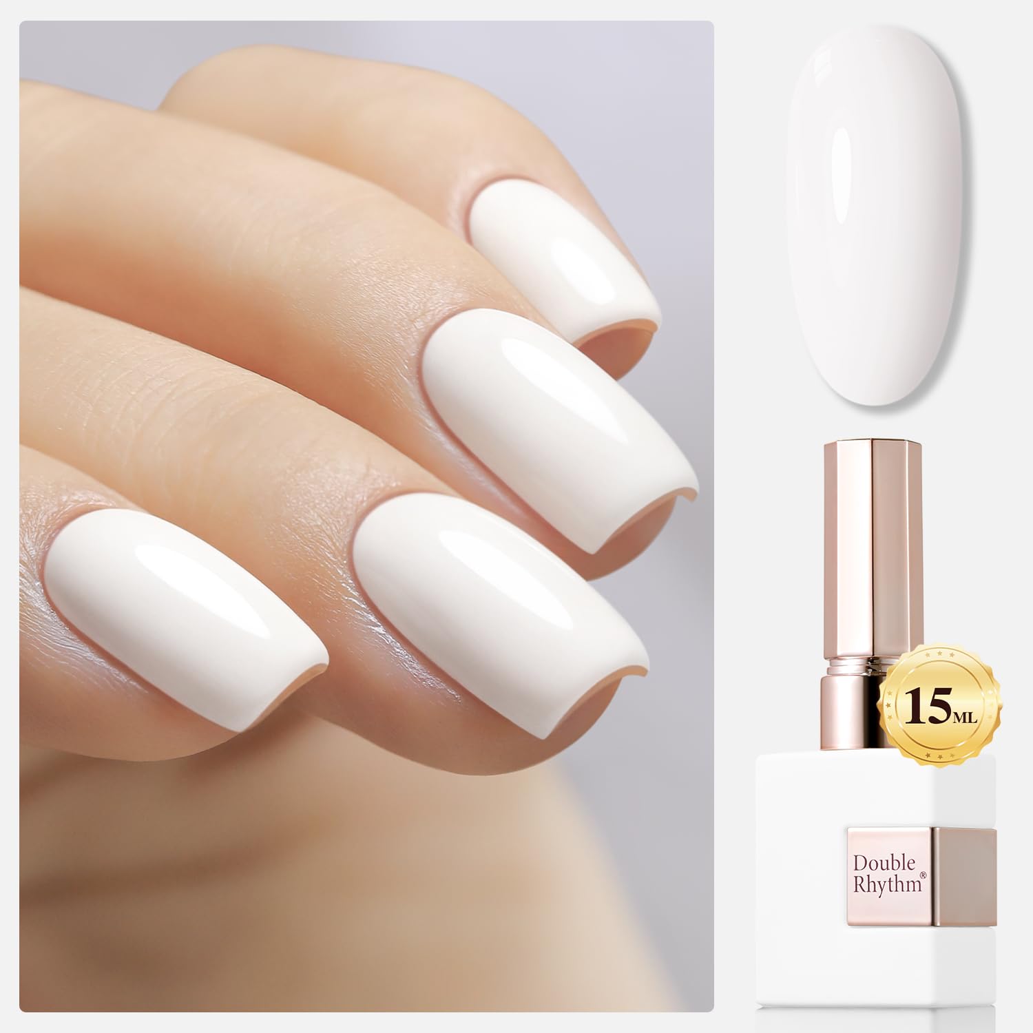 Double Rhythm esmalte gel 15 ml, tono claro suave para uñas elegantes.