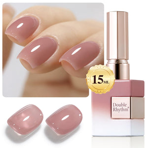 Double Rhythm esmalte gel rosa lila en bote, tono suave para uñas naturales.