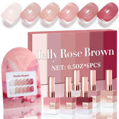 Double Rhythm esmalte gel rosa translúcido en botella de 15 ml para manicura duradera.