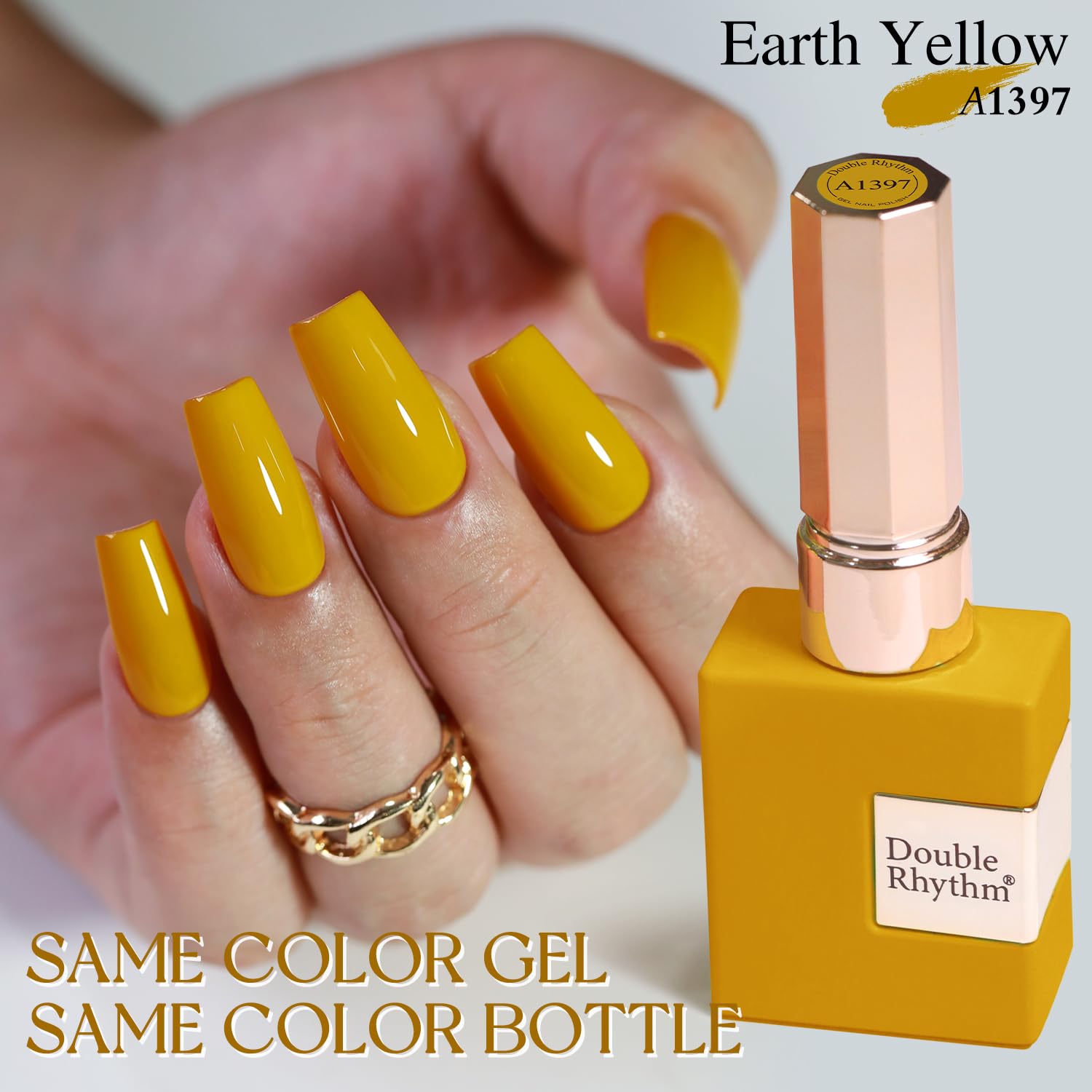 Double Rhythm gel con brillo alto para uñas duraderas.
