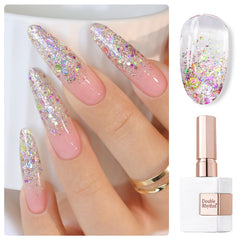 Double Rhythm gel esmalte brillo perlado en botella, listo para uñas radiantes.