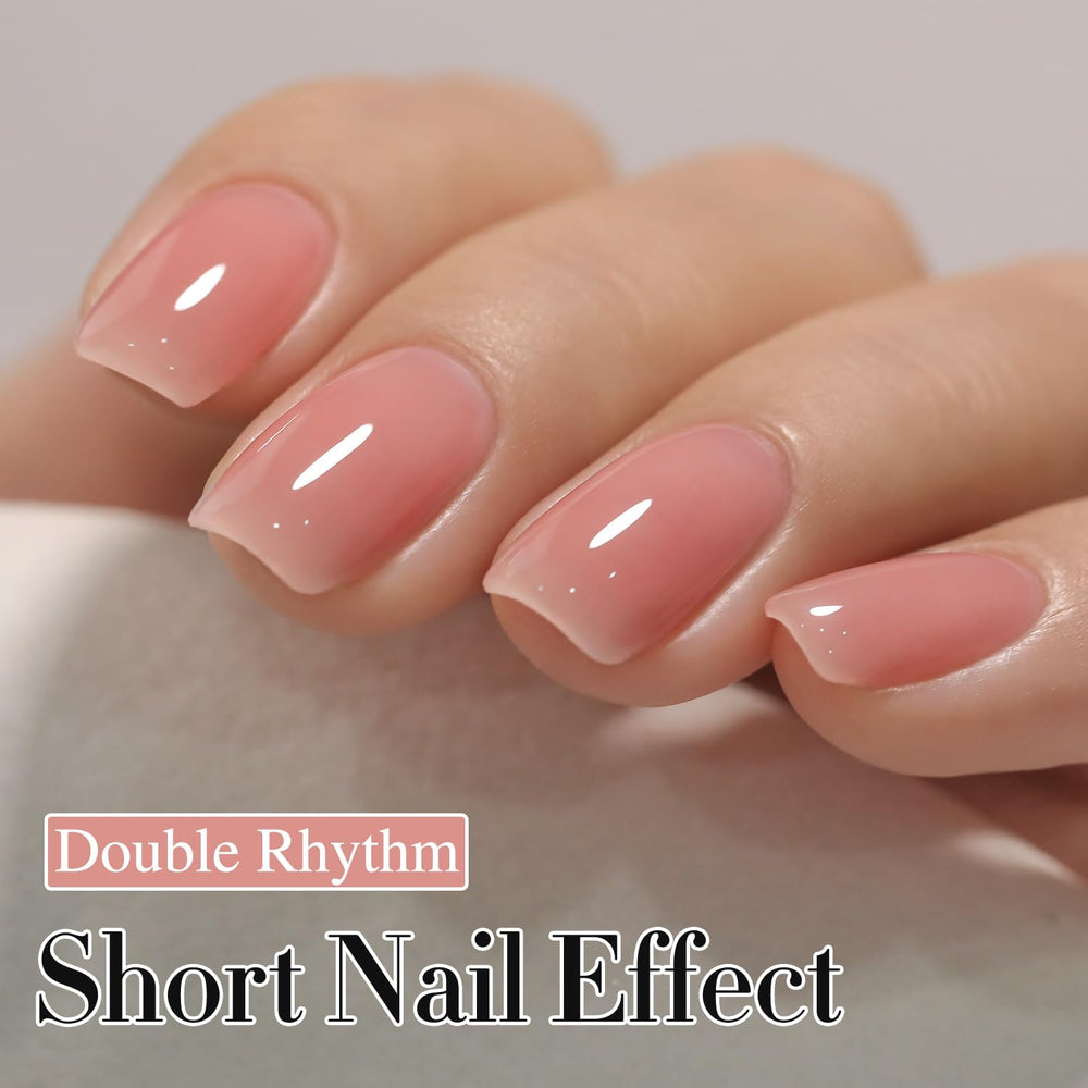 Muestra tono neutro claro de Double Rhythm para uñas naturales.