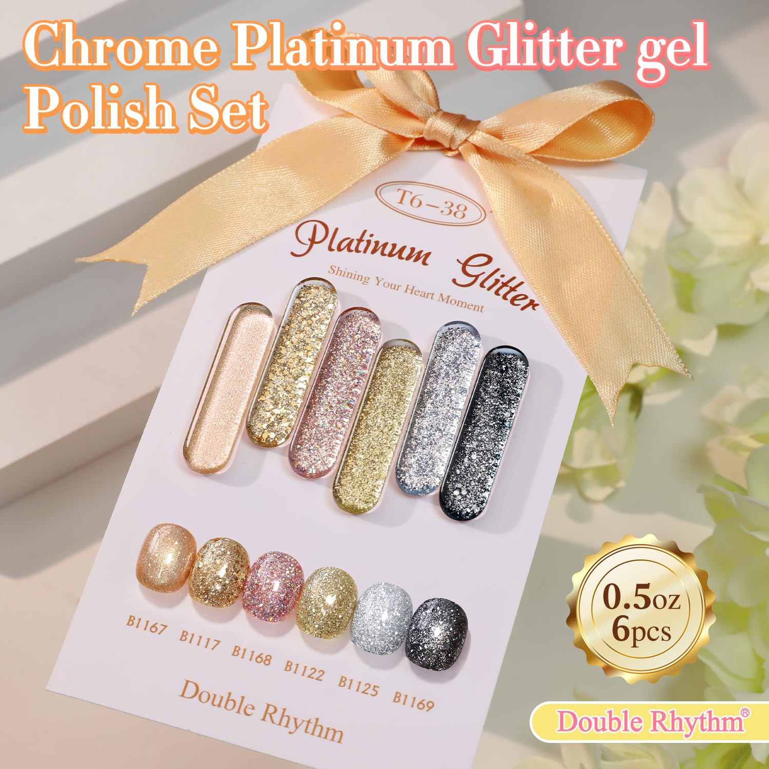 Double Rhythm esmalte gel color plata brillante para acabado reflectante.