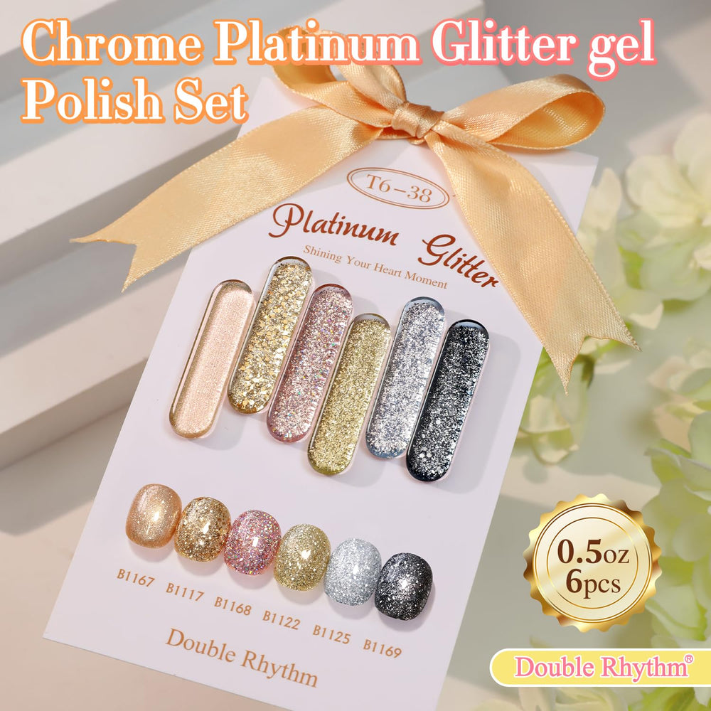 Double Rhythm esmalte gel color plata brillante para acabado reflectante.
