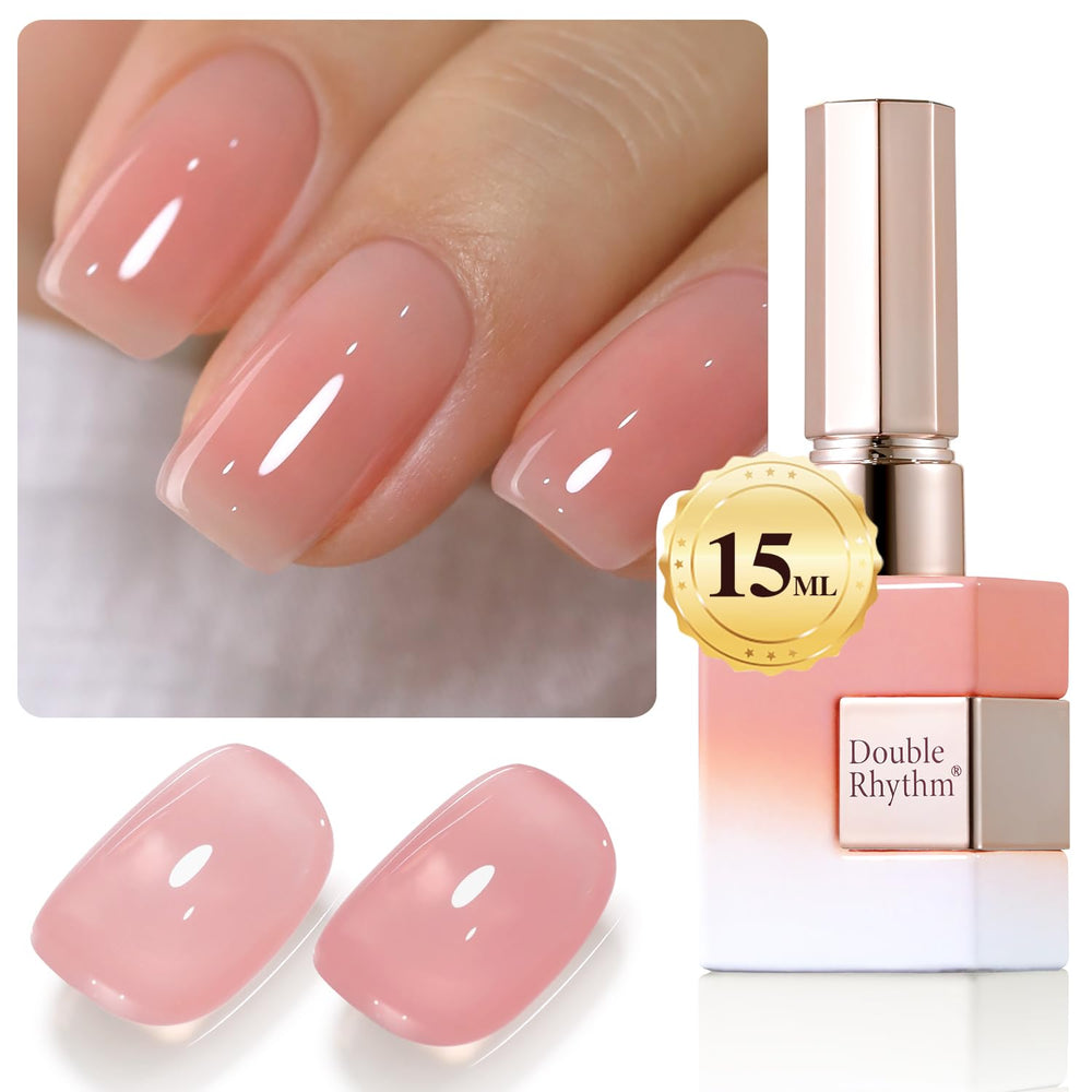 Esmalte gel translúcido Double Rhythm en botella; ideal para capas suaves.