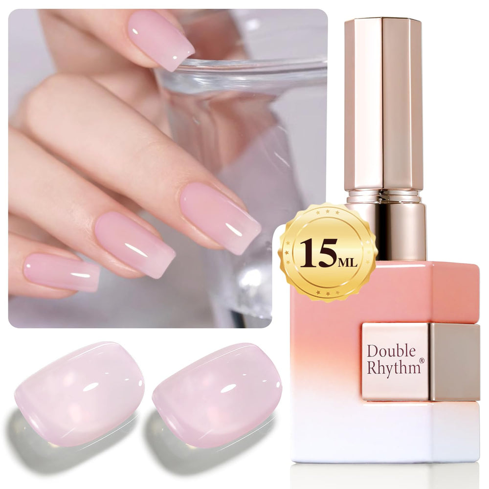 Double Rhythm gel polish lechoso translúcido en botella; acabado elegante para uñas.