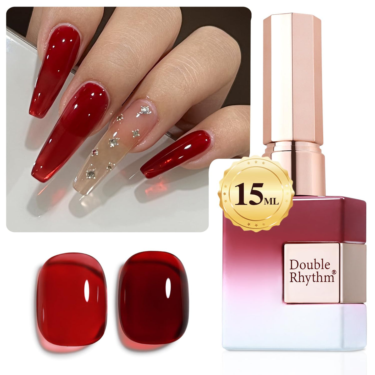 Double Rhythm frasco gel jelly burdeos translúcido para acabado natural.