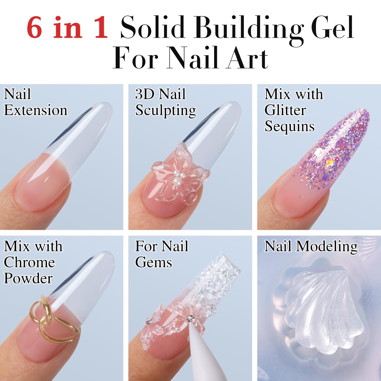 Gel sólido de Double Rhythm para extensiones, ofrece soporte estructural estable en uñas.