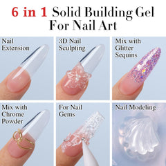 Gel sólido de Double Rhythm para extensiones, ofrece soporte estructural estable en uñas.