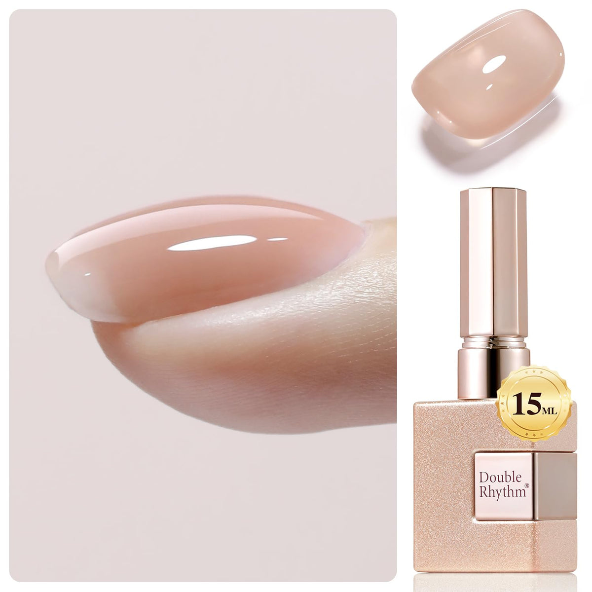 Double Rhythm gel uñas transparente 15ml, acabado claro y duradero.