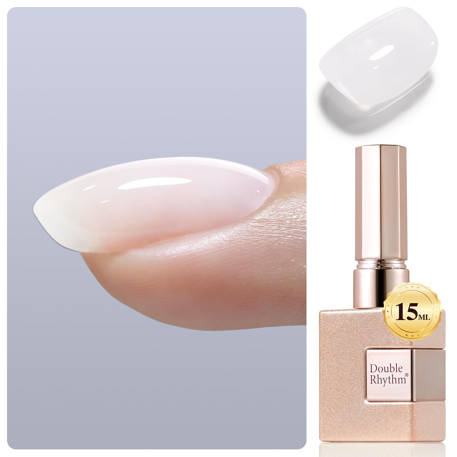 Double Rhythm Milky White Gel: uñas en botella, acabado uniforme y suave.