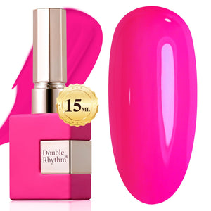 Double Rhythm Rosa Neón en bote de 15 ml para uñas con brillo duradero.