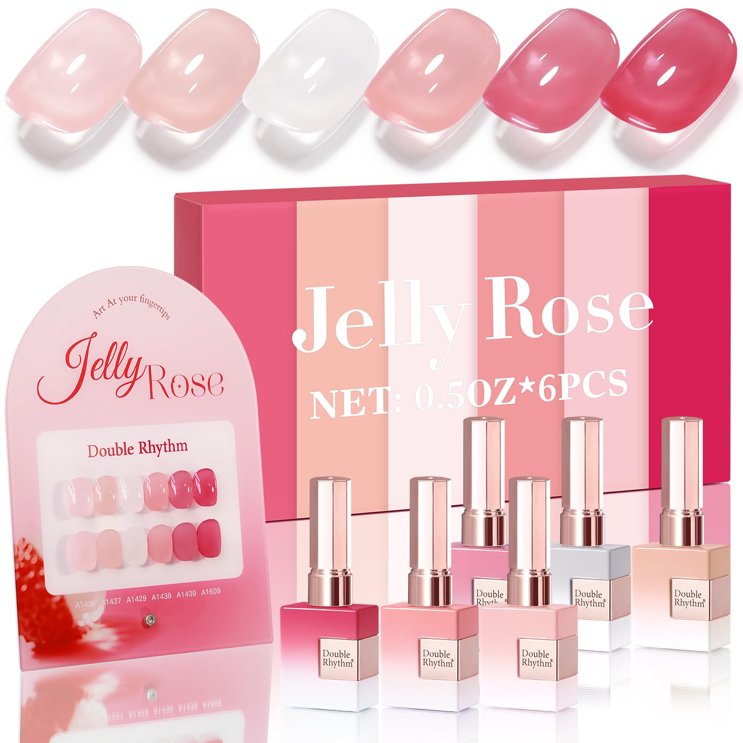 Double Rhythm: conjunto de 6 esmaltes gel de 15 ml, ideal para crear looks variados.