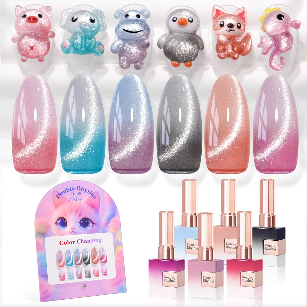 Doublerhythm Cat Eye: set de gel esmaltes de 15 ml para acabado uniforme en casa.