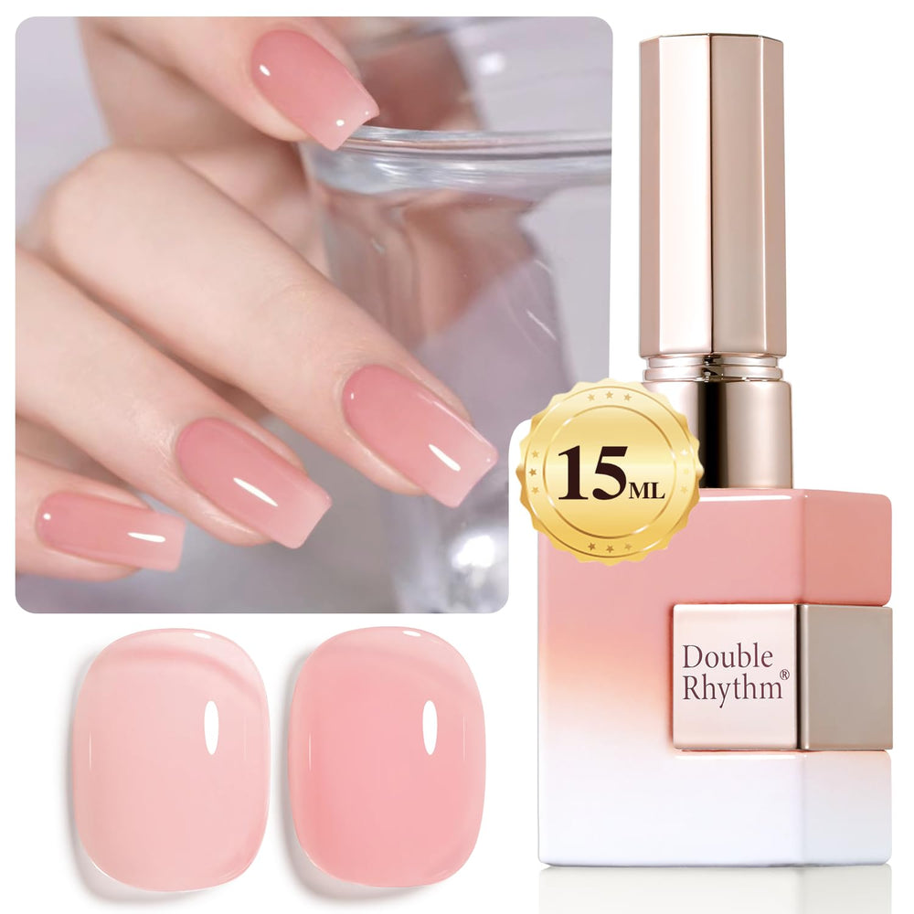 Double Rhythm gel Uñas Jelly Rose Pink, bote rosa translúcido, acabado translúcido y natural.