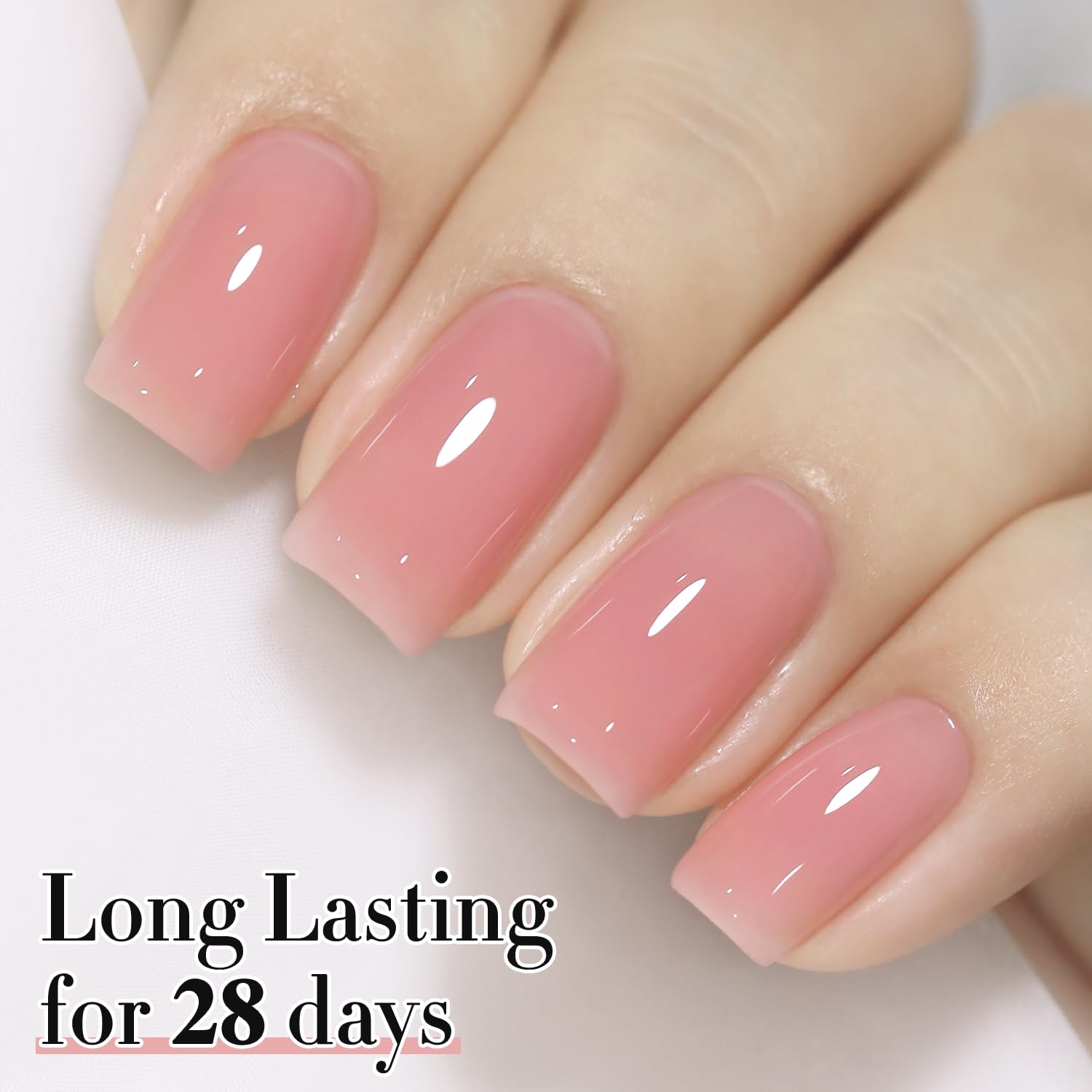 Double Rhythm gel Uñas Jelly Rose Pink, durabilidad estimada hasta 28 días con aplicación adecuada.