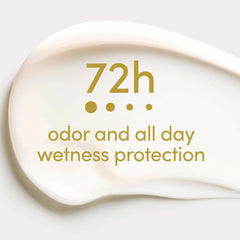 Close-up of creamy texture on skin showing quick-dry formula.
