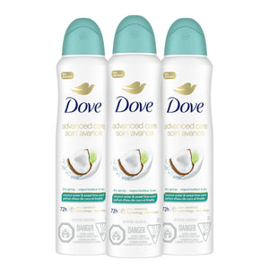 Dove Advanced Care Coconut Water & Lime dry spray bottle for soft underarms.