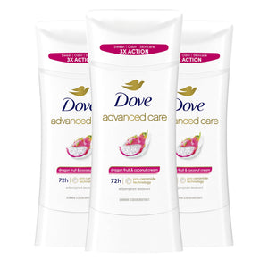 Dove Advanced Care barra con fragancia de fruta dragón y coco para uso diario.