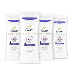 Dove Advanced Care Sheer Fresh stick packaging highlights anti-stain formula.