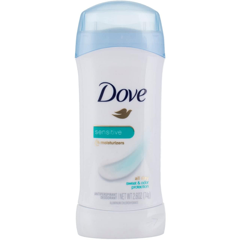 Dove antitranspirante para piel sensible sin fragancia, pack de 4 con protección 24 horas.