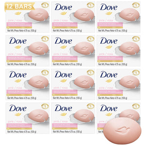Dove barra rosa de belleza, 12 unidades, hidrata y suaviza la piel.