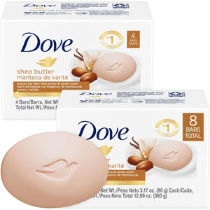 Dove barra manteca de karité y vainilla para hidratación suave.