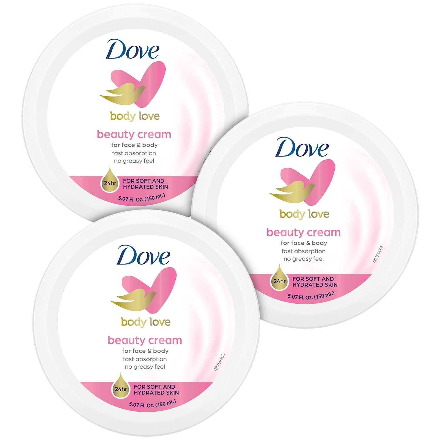 Dove Body Love crema para piel suave con absorción rápida en rostro y cuerpo.