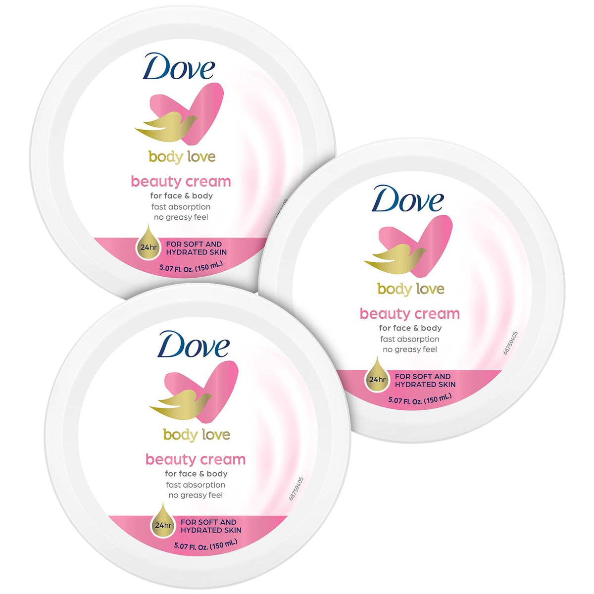 Dove Body Love crema para piel suave con absorción rápida en rostro y cuerpo.