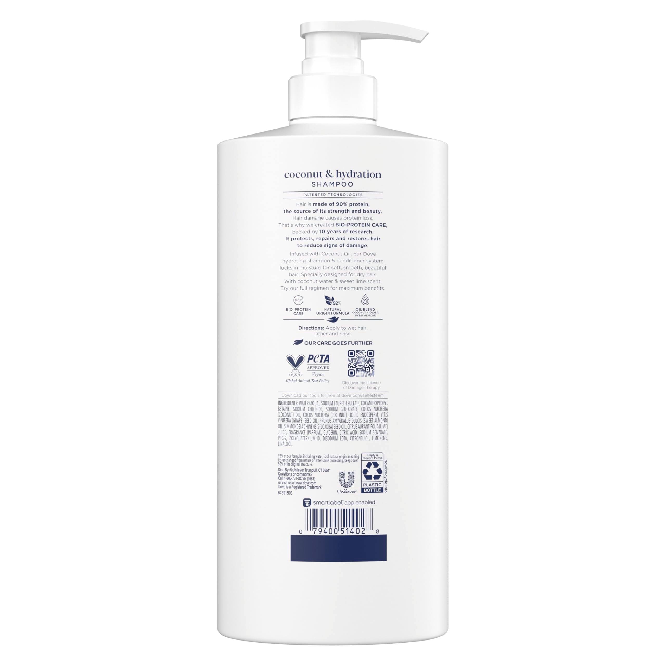 Dove Champú Coco Hidratación - espuma: limpia suave y sin resecar.