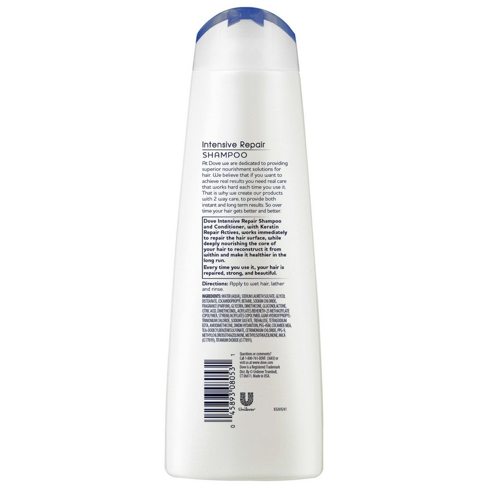 Dove Champú Intensivo — aplicación suave y limpieza eficiente para cabello dañado