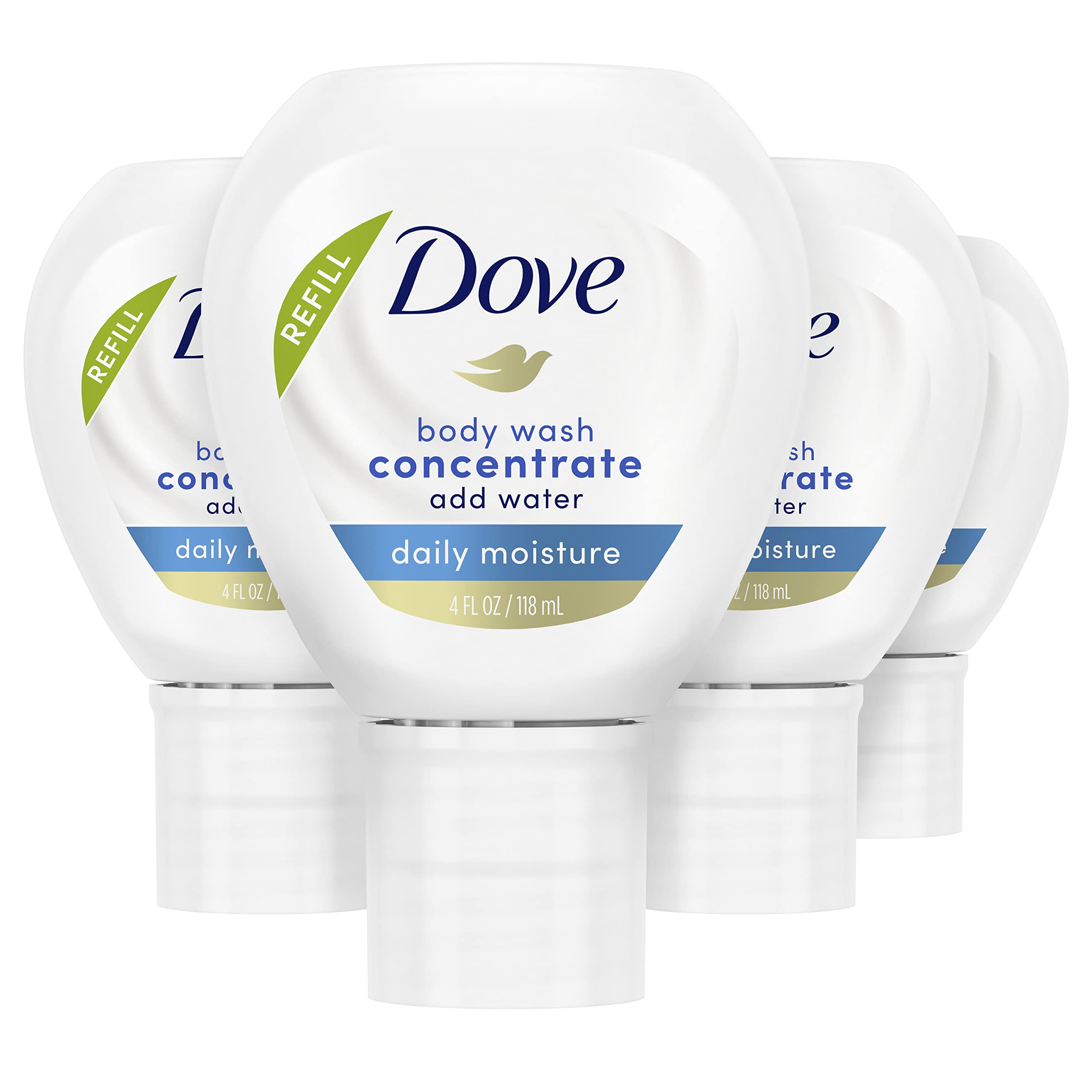 Dove Concentrado Hidratación Diaria junto a la botella reutilizable para piel suave.