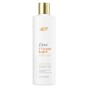 Dove Damage Therapy Acondicionador, botella visible, ideal para proteger del sol y brillo intenso.