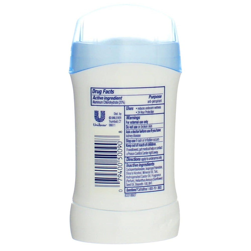 Dove Desodorante Invisible Solid Fresh 47 ml, primer plano del bastón, aplicación suave.