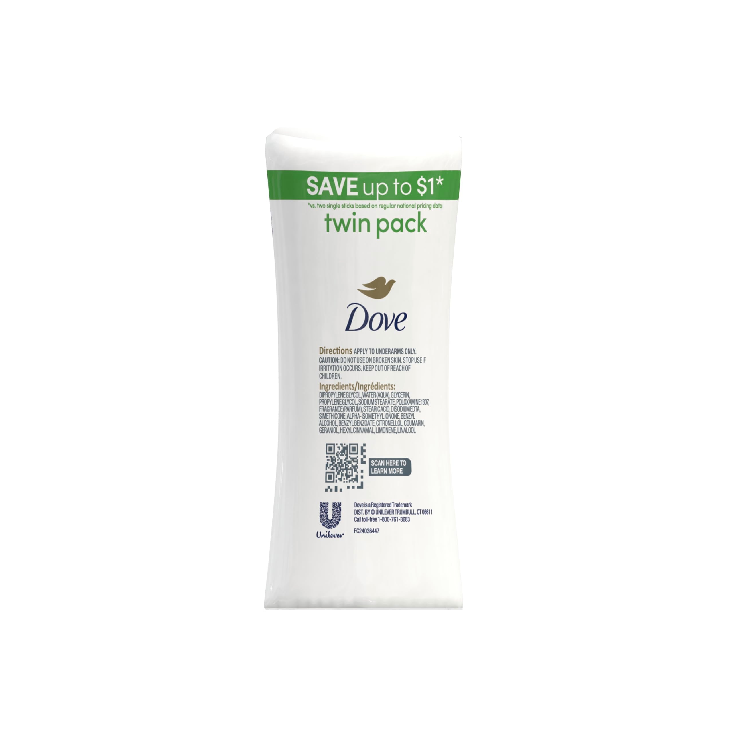 Dove Desodorante sin aluminio, protección de olor 24 horas para todo el día.