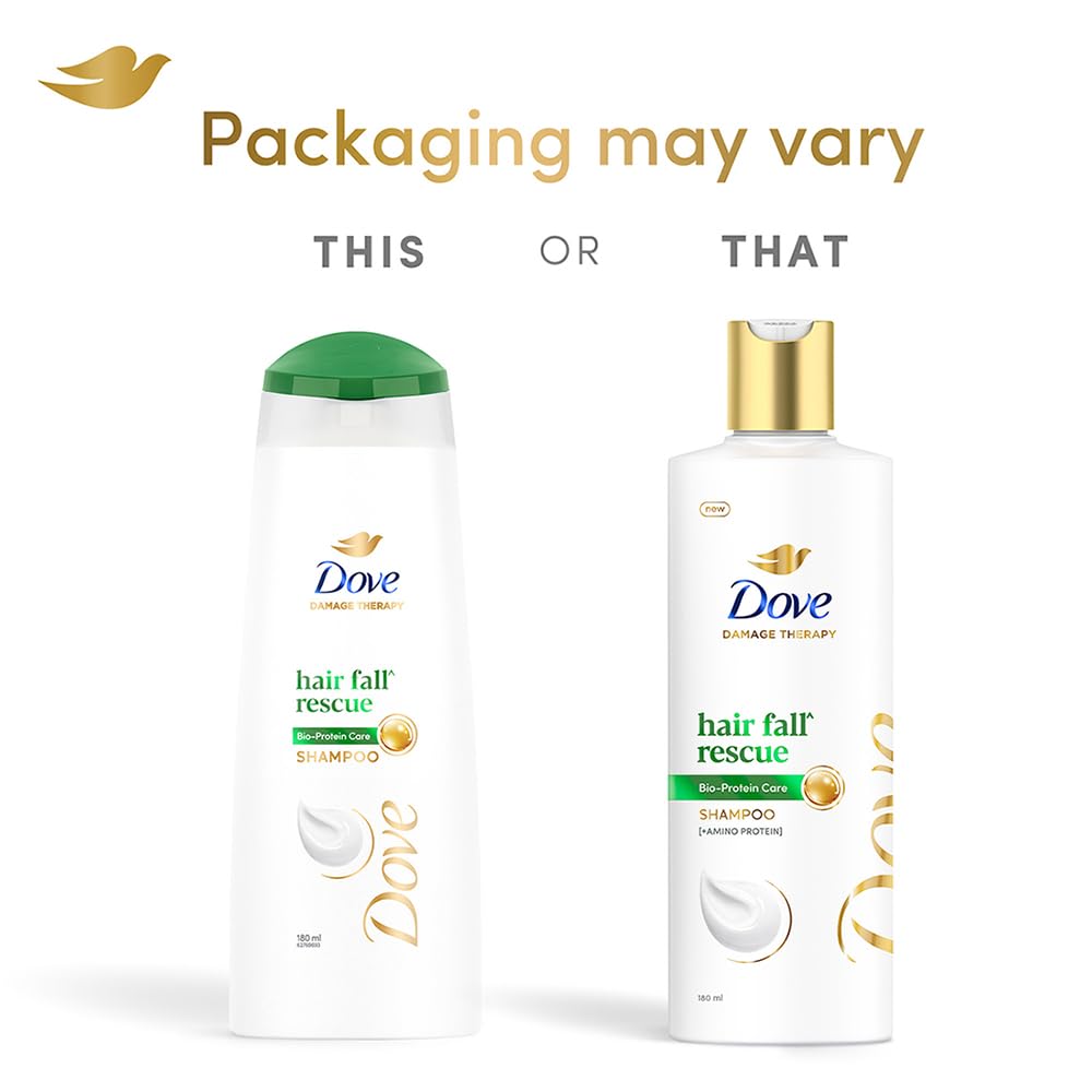 Dove Champú Rescate Caída del Cabello, espuma suave para limpieza delicada.