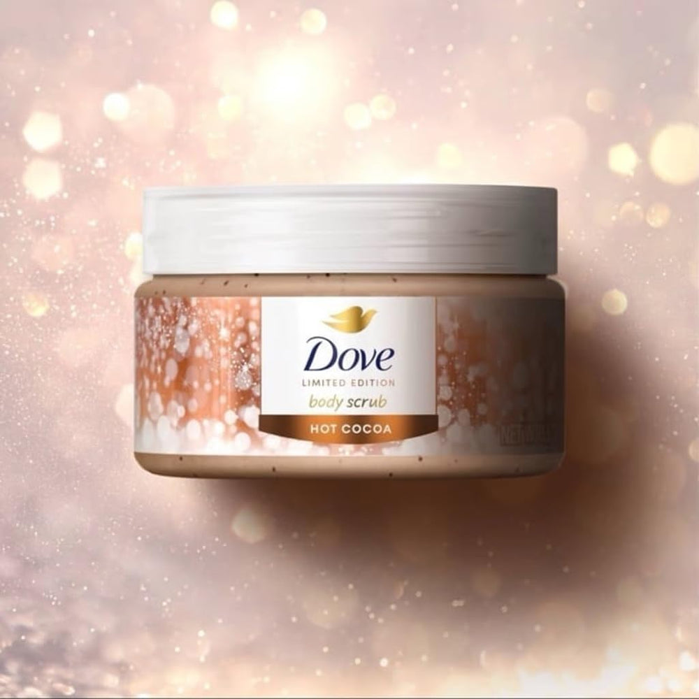 Dove exfoliante corporal de cacao caliente con aroma reconfortante tras la ducha.
