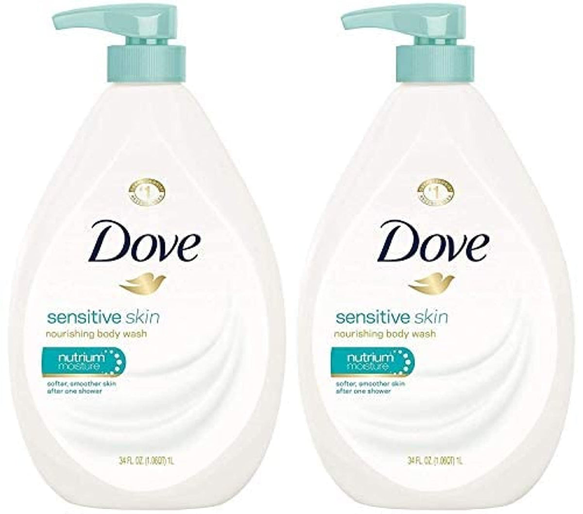 Dove gel de baño para piel sensible con bomba, suave limpieza diaria.