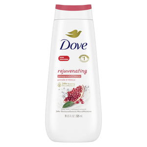 Dove gel de ducha rejuvenecedor, botella con granada e hibisco, piel suave.