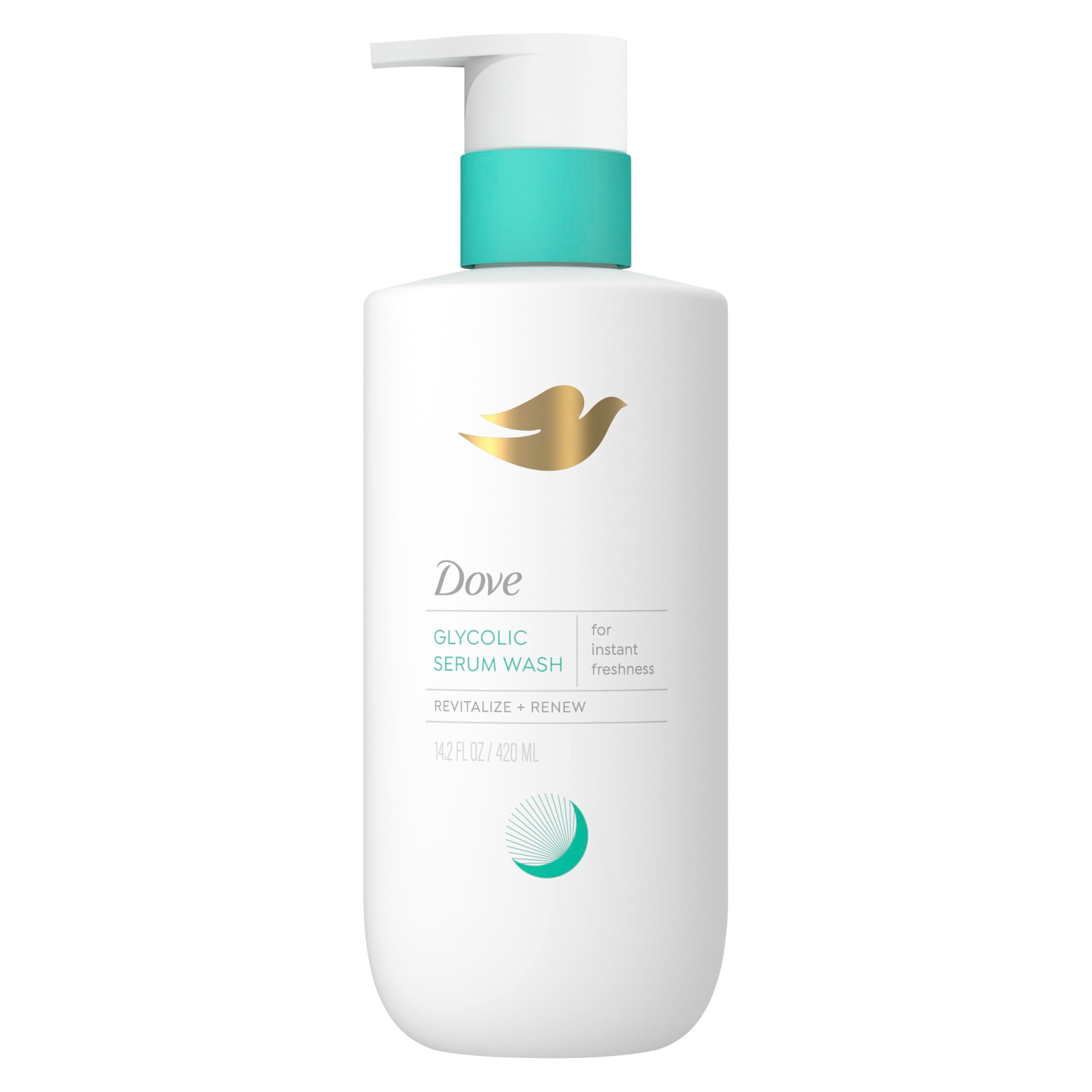 Dove Glycolic Serum Wash, volcado de botella, espuma cremosa para una limpieza suave.