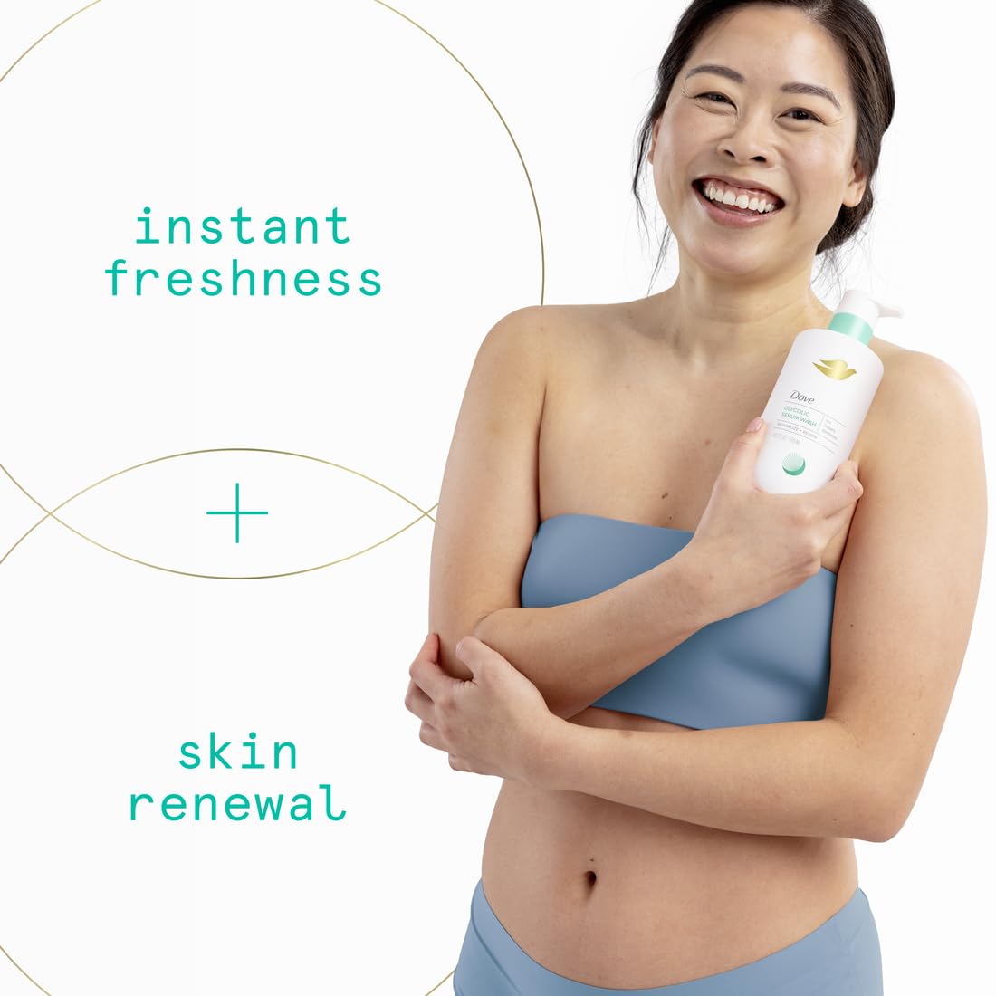Dove Glycolic Serum Wash, textura cremosa, exfoliación suave de la piel.