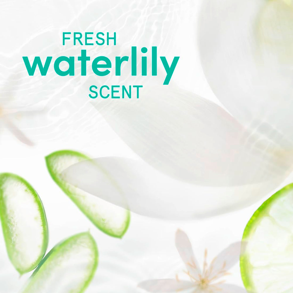 Dove Glycolic Serum Wash, fragancia Fresh Waterlily, aroma fresco y ligero.
