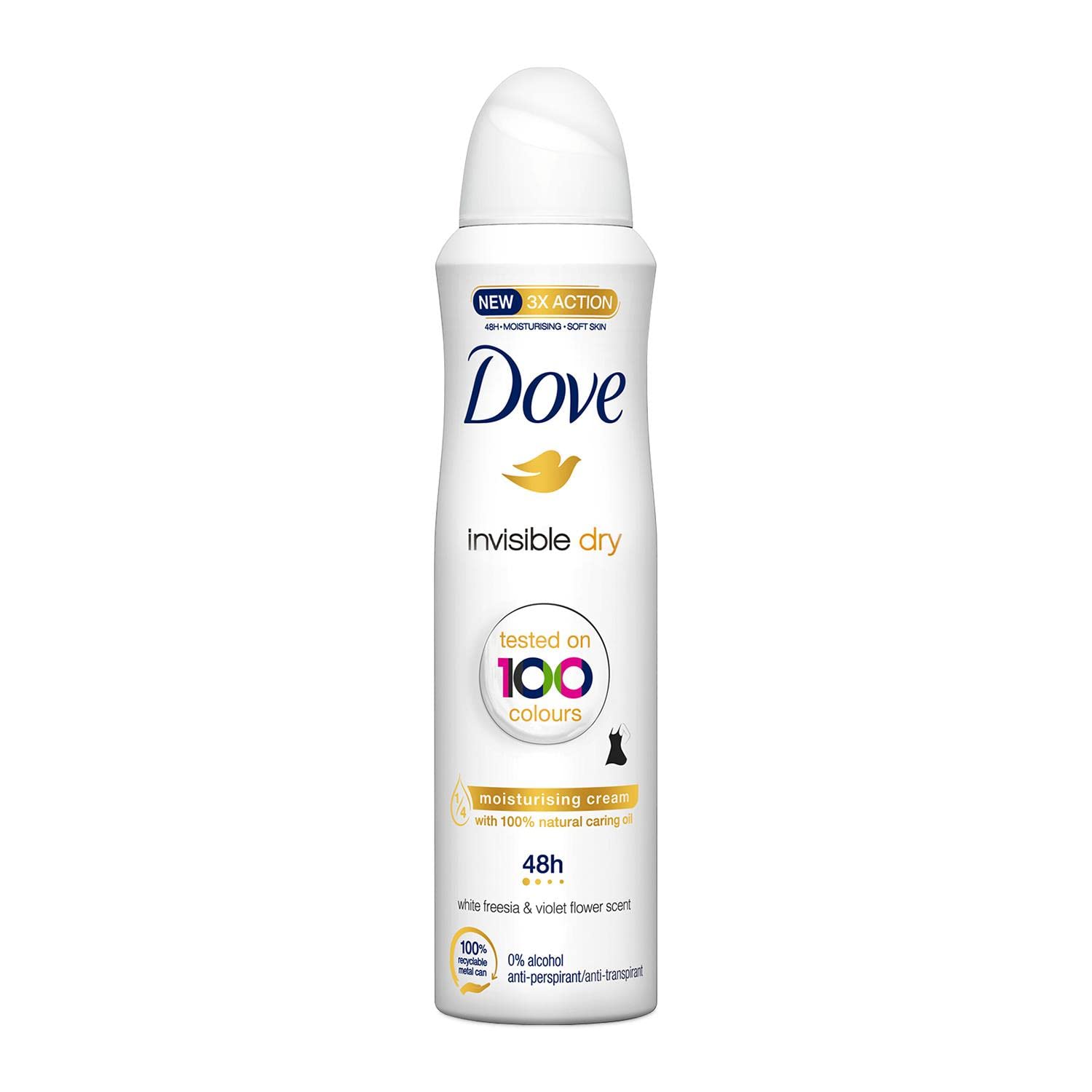 Dove Invisible Dry desodorante frente, ofrece protección 24h