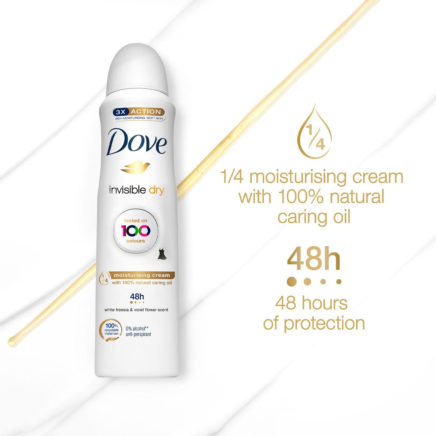 Dove Invisible Dry tapa superior, diseño práctico para uso diario