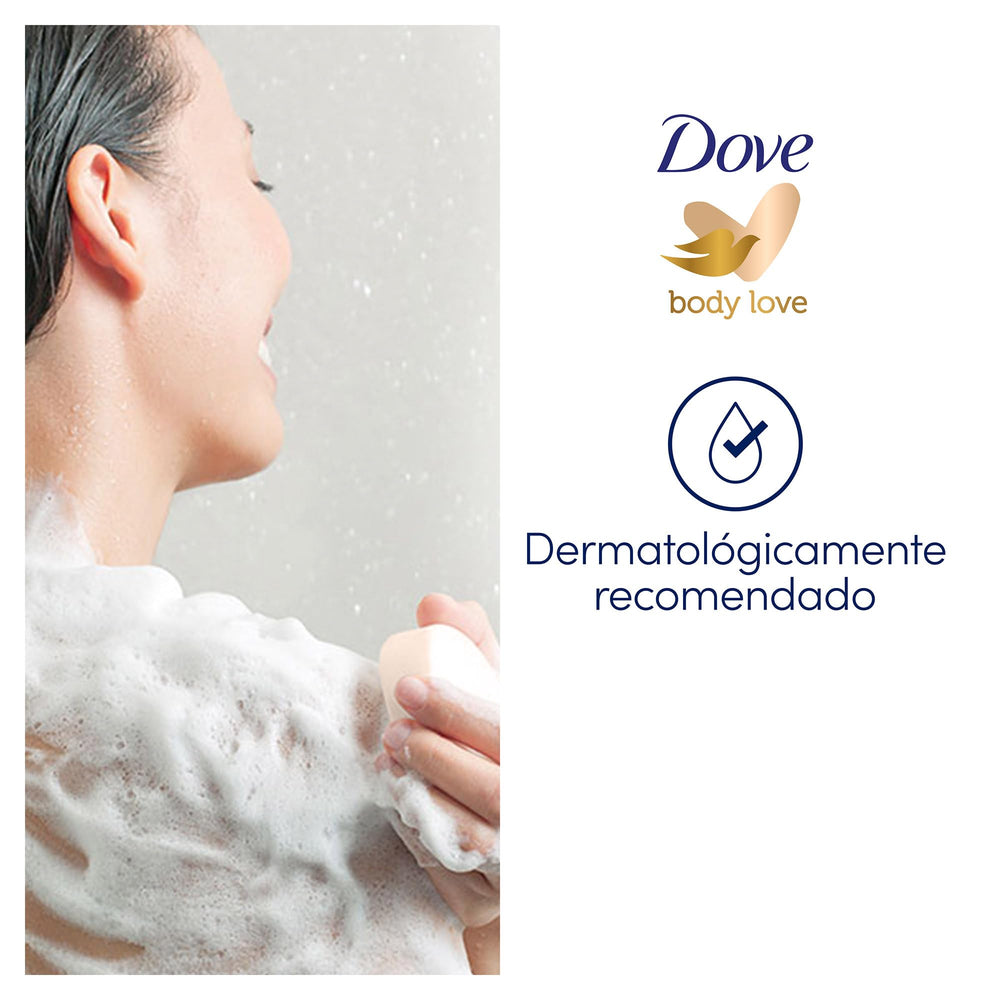 Dove Jabon Manteca de Karité ofrece hidratación suave tras el lavado.