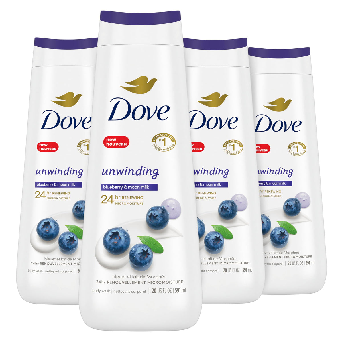 Dove limpiador corporal, botella para relajación en la ducha