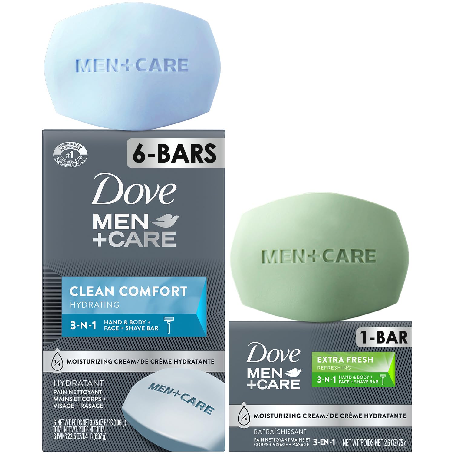 Dove Men+Care barra para cuerpo y cara limpia y suave tras la ducha