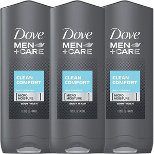 Dove Men+Care Clean Comfort, botella de gel para piel hidratada y fresca tras la ducha.