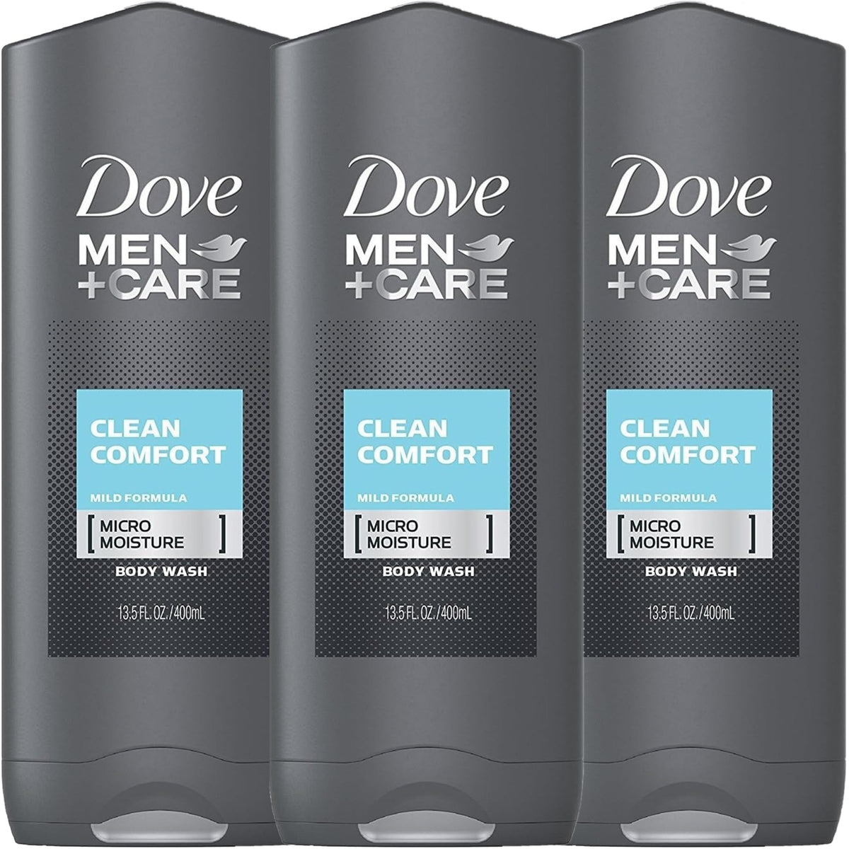 Dove Men+Care Clean Comfort, botella de gel para piel hidratada y fresca tras la ducha.