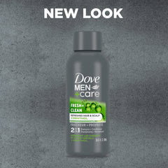 Dove Men+Care Fortifying 2 en 1 con cafeína y mentol para sensación fresca.